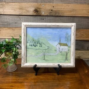 Rustic Hand-Painted Church Picture by Local 90 Yr Old NC Artist